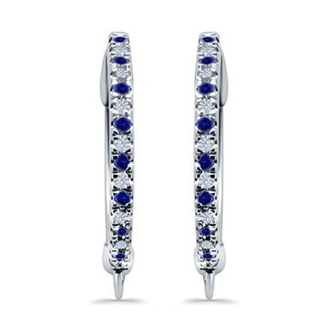 Half Eternity Hoop Earrings Round Simulated Blue Sapphire CZ 925 Sterling Silver (14mm)